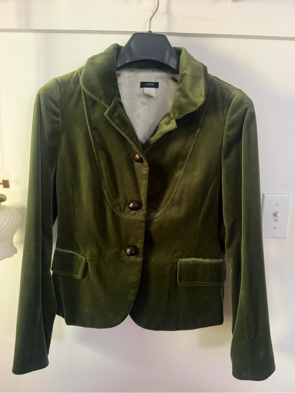 J. Crew Vintage Bella Women's Olive Green Velvet Blazer